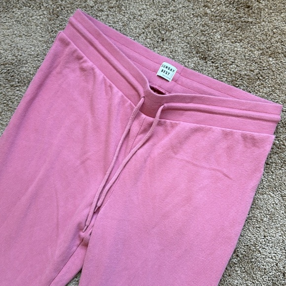 Aritzia Sunday Best Baby Waffle Knit Kick Flare Pink Y2K Lounge Sweat Pants - Picture 2 of 11